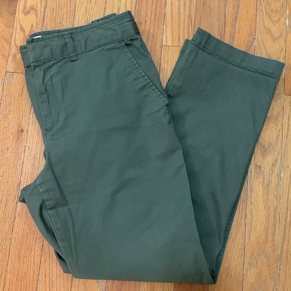 Gap Straight Khaki Pants Womens 6 Petite Olive Green Chino Stretch Cotton
